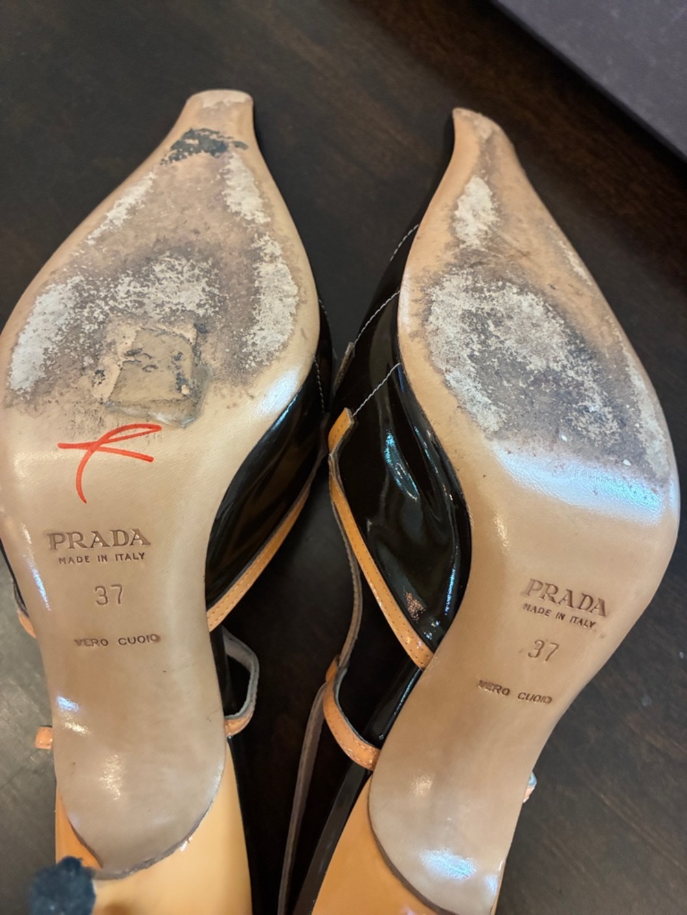 Rare Y2K Prada sexy EUC Black Patent + Magnolia coral Strappy Slingback. 37 - Picture 3 of 16